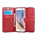 J&D Case Compatible for Samsung Galaxy S6 Case, Wallet Stand Slim Fit Heavy Duty Protective Anti-Shock Flip Cover with Card Slots for Galaxy S6 Wallet Case, Red