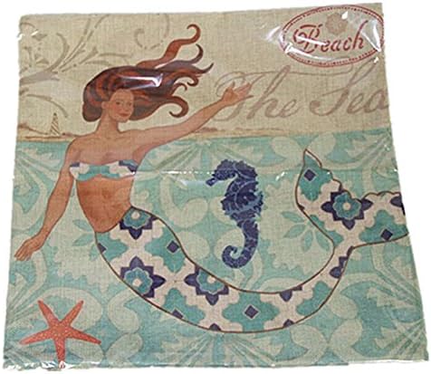 Life-bay Beach Sea Horse, Mermaid Pattern Pillow Case Square Synthetic Flax Zippered Printed Pillowcase Throw Cushion Cover, 18 "X18 "¡­