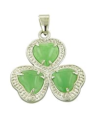 Amulet Lucky Clover Green Jade 925 Silver Pendant
