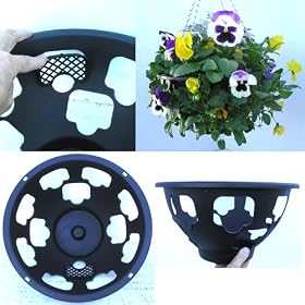 4 x Easy fill hanging baskets 14" Black with free feed