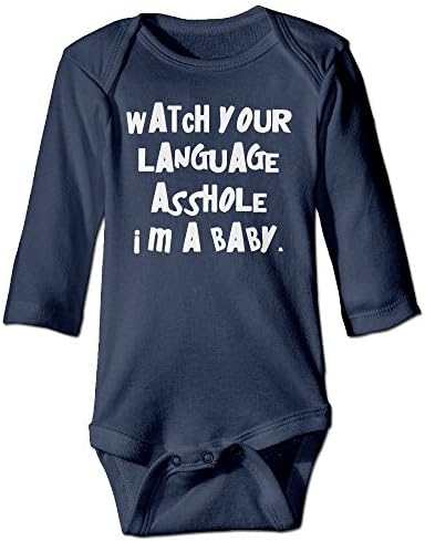Baby Boy/Girls Watch Your Language Asshole Im A Baby Baby Onesies Navy Long Sleeve