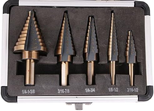 Cherry Queen 5PCS HSS Cobalt Multiple Hole 50 Sizes Step Drill Bit Set Tools w/ Aluminum Case