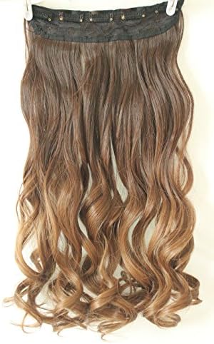 Dip Dye Clip in on Ombre Hair Extensions Synthetic Straight Curly Wavy Xmas Gift (chocolate brown to honey blonde)