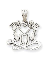 14k Gold White Gold Polished D/C Mom Heart w/Angel Pendant