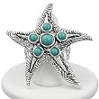 Silvertone and Imitation Turquoise Stone Starfish Stretch Fashion Ring
