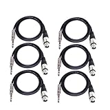 GLS Audio 2ft Patch Cable Cords - XLR Female to 1/4 TRS Black Cables - 2' Balanced Snake Cord - 6 PACK