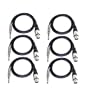 GLS Audio 3ft Patch Cable Cords - XLR Female To 1/4" TRS Black Cables - 3' Balanced Snake Cord - 6 PACK