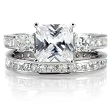 Cara's Engagement Ring Set - Princess Cut CZ - 925 Sterling Silver Rhodium Electroplated