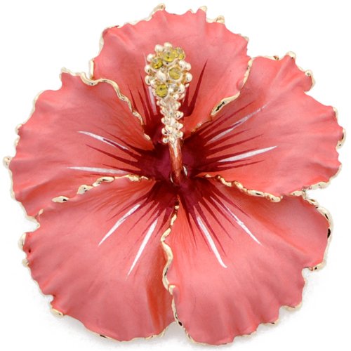 Orange Hawaiian Hibiscus Swarovski Crystal Flower pin brooch and Pendant