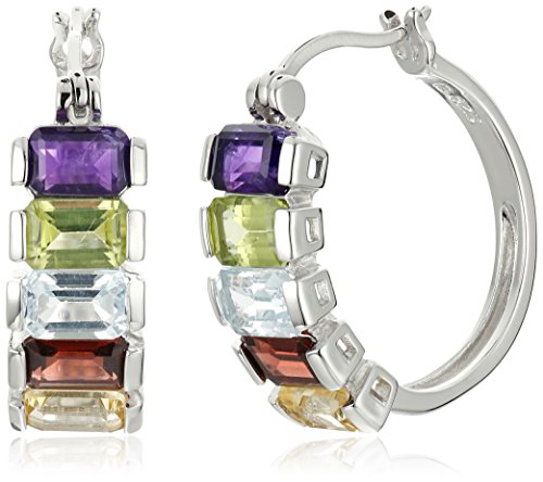 Sterling Silver Multi-Gemstone Hoop Earrings (0.8