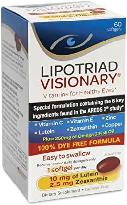 Lipotriad Visionary AREDS2 Based Eye Vitamin and Mineral Supplement - 2 Mo Supply, 1 Per Day, 60 Softgels -Contains ALL 6 Key Ingredients found in the AREDS 2 Study including 10mg of Lutein, 2.5mg of Zeaxanthin + Fish Oil. - 100% DYE FREE - Safe for Smokers by Lipotriad LLC