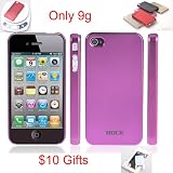Rock Titanium Hard Case for Iphone 4 + $10 Gifts, Shiny Metal Texture, Extremely Thin and Light-purple