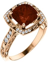18K Rose Gold 8.00x8.00mm Antique Cushion Cut Mozambique Garnet and Diamond Ring -- LIFETIME WARRANTY