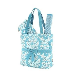 Quilted Damask Light Blue and White Diaper Tote