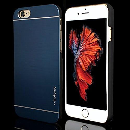 iPhone 6 &amp; 6s Case, AllinoMarket iPhone 6 &amp; 6s Case 4.7" Luxury Chrome Plain Flat Aluminum Hybrid Hard Metal Case Cover With PC Bumper Hole Apple Logo Rubberized interior for Apple iPhone 6 &amp; 6s 4.7 Inch (BLUE)