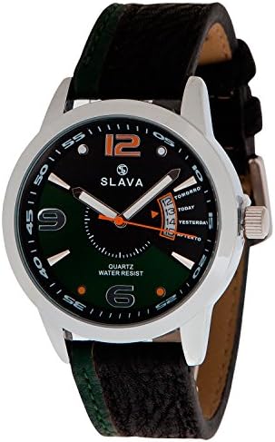 Slava Men's Analog Display Japanese Quartz Silver Leather Watch. Gifts for Him