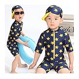 HAOCOO 超可愛い韓国子供服 男の子 男児 水着 キッズ水着 星柄 ロンパース水着 帽子付き (XL（105-115cm）)