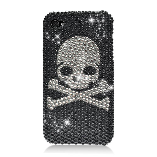 iPhone 4S Diamond Cover Case Cross Skull Black Silver KL Screen Protector 4S/4 Verizon/AT&T/Sprint -Eagle Retail Packaging