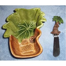 Palm Tree Dish and Stainless Steel Spreader by Ambiance