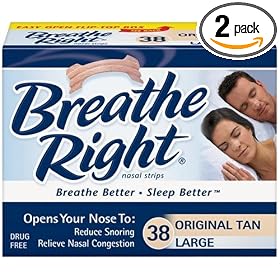 Breathe Right Nasal Strips, Large, Tan, 38-Count Boxes (Pack of 2)