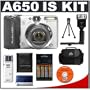 Canon PowerShot A650 IS 12.1 Megapixel Digital Camera with 6x Optical Zoom + High Power Bounce Head Auto Electronic Flash with Grip + High Speed USB 2.0 SecureDigital (SD) Card Reader + (4) - 2700mAh AA NiMH Rechargeable Batteries w/5 Hour 110-220v Charger + Digital Camera Case