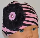 Sydney Silk Flower Pink Zebra Baby Hat