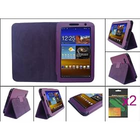 iShoppingdeals - Purple PU Leather Case Cover w/ Anti-Glare Screen Protector for Samsung Galaxy Tab 7.0 Plus 16GB 32GB WiFi