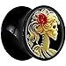 Body Candy Black Acrylic Red Rose Skeleton Saddle Plug Pair (5mm to 20mm)