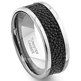 Tungsten Carbide Black Stingray Leather Band Ring