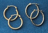 2 - Prs. 10K Gold Diamond - Cut Hoop Earrings