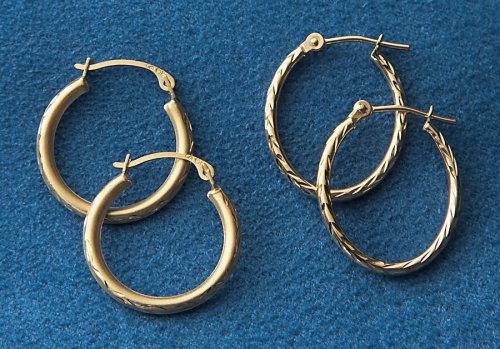 Click here to buy 2 - Prs. 10K Gold Diamond - Cut Hoop Earrings by BRAND NOT SPECIFIED.