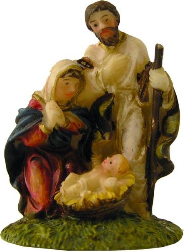 Sacra Famiglia Block, altezza 4,5 cm, colorata a mano