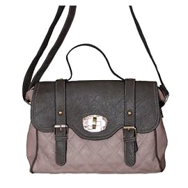 Quilted Stitch Fashion Satchel Handbag Nude Pink & Grey