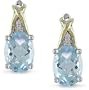 10K Yellow Gold 2 4/5 Carat Blue Topaz and Diamond Earrings w/Sterling Silver