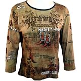 Cactus Fashion Rhinestone Highlighted, Artistically Printed, 3 4 Sleeve, Scoop Neck, Khaki... by Cactus Fashion