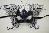 Venetian Purple Mask w/ Black Metal Laser-cut and Crystals on Eyes