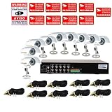 VideoSecu 9 CH Security Recording DVR System with 9 Indoor/Outdoor Night Vision Color Video Infrared Bullet Surveillance Cameras Power Supply Video Cable and Free Warning Sticker W64