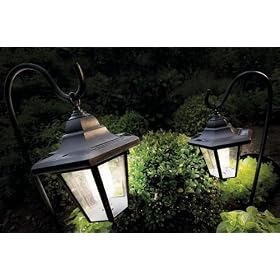 2 x SOLAR POWERED GARDEN LIGHTS LANTERNS WITH CROOKS
