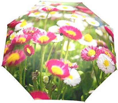 WORLDTEX Unique Design Fashion White Orange Daisy Windproof Travel Umbrella