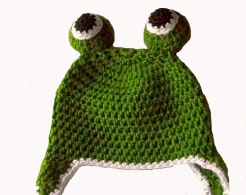 Sweet Lullabiez Handmade Froggie Beanie in Green & White / Hat Size Newborn