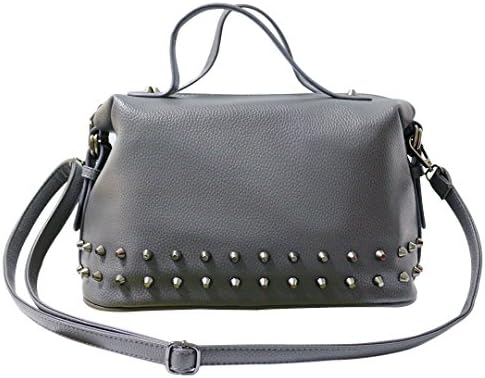 Bot Women PU Larger Capacity Hot Sale Rivet Tote Handbag Shopping Bag Shoulder Bag(Gray)