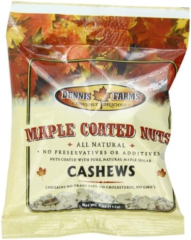 Dennis Farms Maple Coated Cashews, 4 Ounce Bags (Pack of 4)