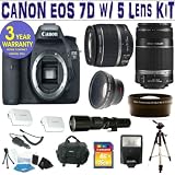 BRAND NEW CANON EOS 7D w/ CANON 18-55 IS LENS + CANON 55-250 IS LENS + 500 PRESET LENS + .45X WIDE ANGLE LENS + 2X TELEPHOTO LENS + 16GB HIGH SPEED MEMORY CARD CLASS 10 + 3 YEAR CELLTIME WARRANTY