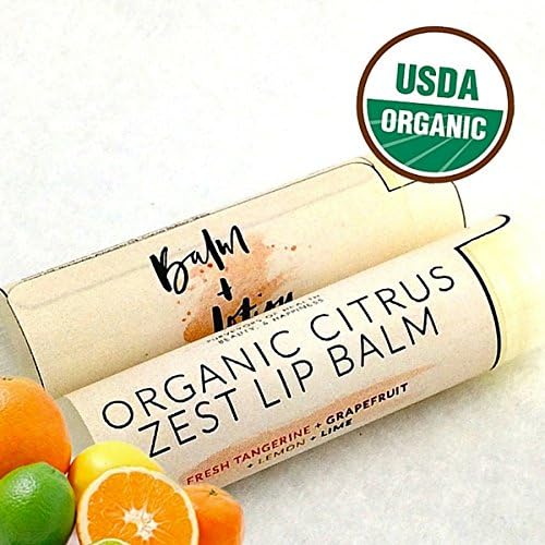 LIP BALM Organic Citrus Zest (3 Handcrafted Tubes + 1 FREE) - Pucker Up, It's Citrusy, 100% Natural USDA Certified Organic for Dry or Chapped Lips