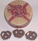 Scott's Cakes 1 lb. Milk Chocolate Covered Pretzel with Chocolate Chips in a Red Bow Tin
