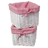 Set of 2 White Baskets with Red Gingham Liners
