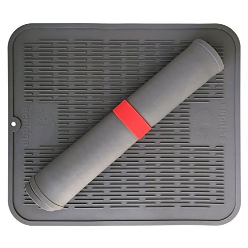 Premium XL Silicone Dish Drying Mat by Echidna - Bonus Storage Holder - Antibacterial Dishwasher Safe - Heat Resistant Trivet - Perfect 17.8
