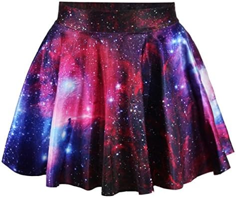 Createearth Women's Purple Galaxy Basic Versatile Strechy Flared Skater Skirt Pink Galaxy,OS