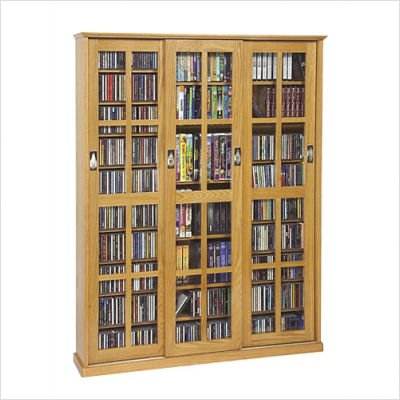 Leslie Dame MS-1050DC Dark Cherry Mission Style Sliding Glass Door Multimedia Cabinet