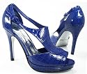 Blue Patent Front Shield Platform Crocodile D'orsay